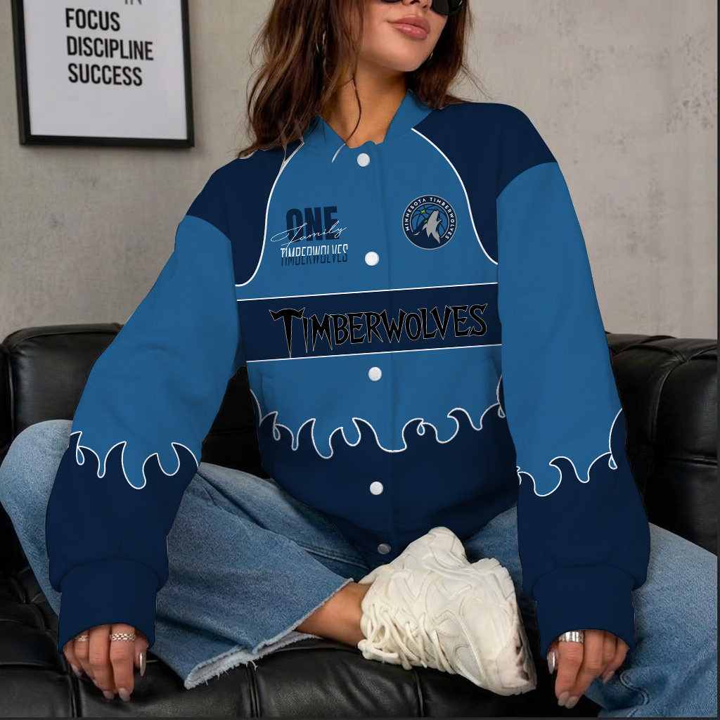 LIMITED EDITION - NEW CUSTOMIZED NBA05 MTW MINNESOTA TIMBERWOLVES BASEBALL JACKET, SATIN VARSITY JACKET