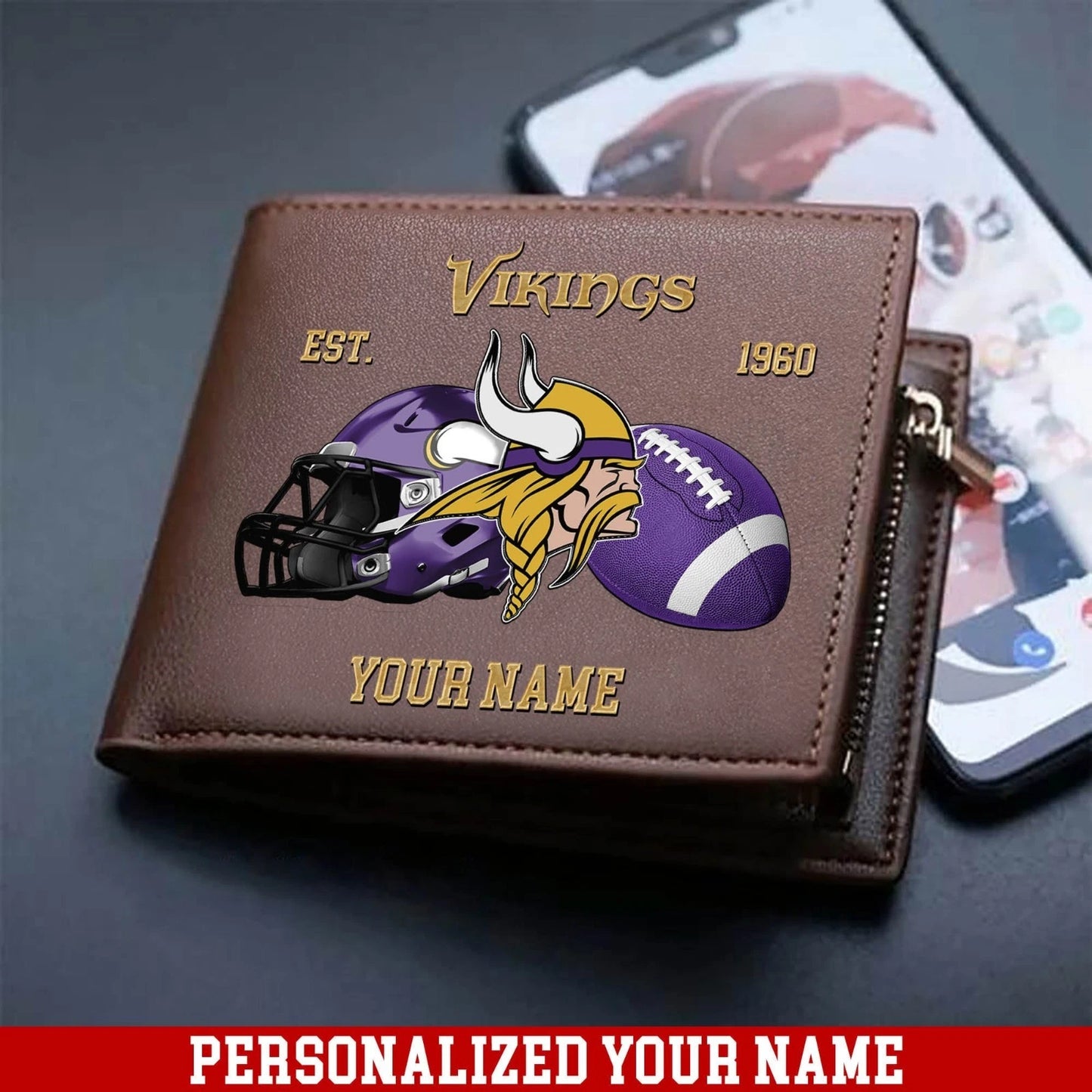 LIMITED EDITION - NEW CUSTOMIZED NFL05 MVK MINNESOTA VIKINGS LEATHER WALLET