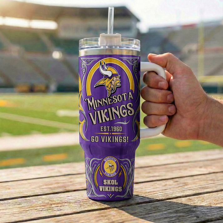 LIMITED EDITION - NEW CUSTOMIZED NFL05 MVK MINNESOTA VIKINGS 40OZ TUMBLER