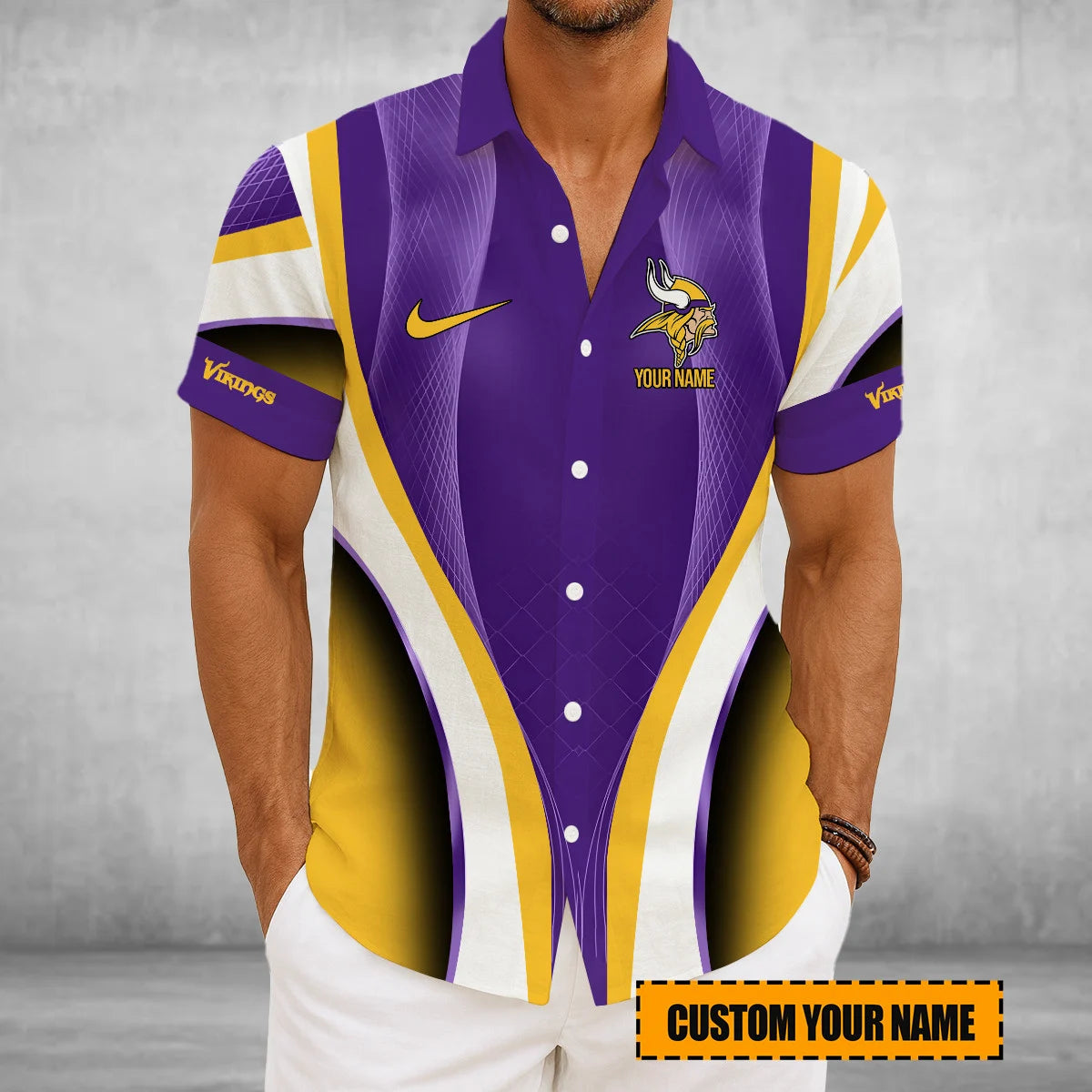 LIMITED EDITION - NEW CUSTOMIZED NFL05 MVK MINNESOTA VIKINGS SHORT SLEEVE BUTTON-UP SHIRT