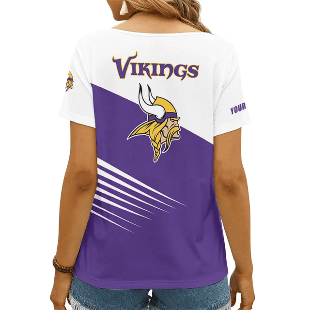 [SPECIAL OFFER] NEW CUSTOMIZED NFL05 MVK MINNESOTA VIKINGS V-NECK FEMALE SHIRT