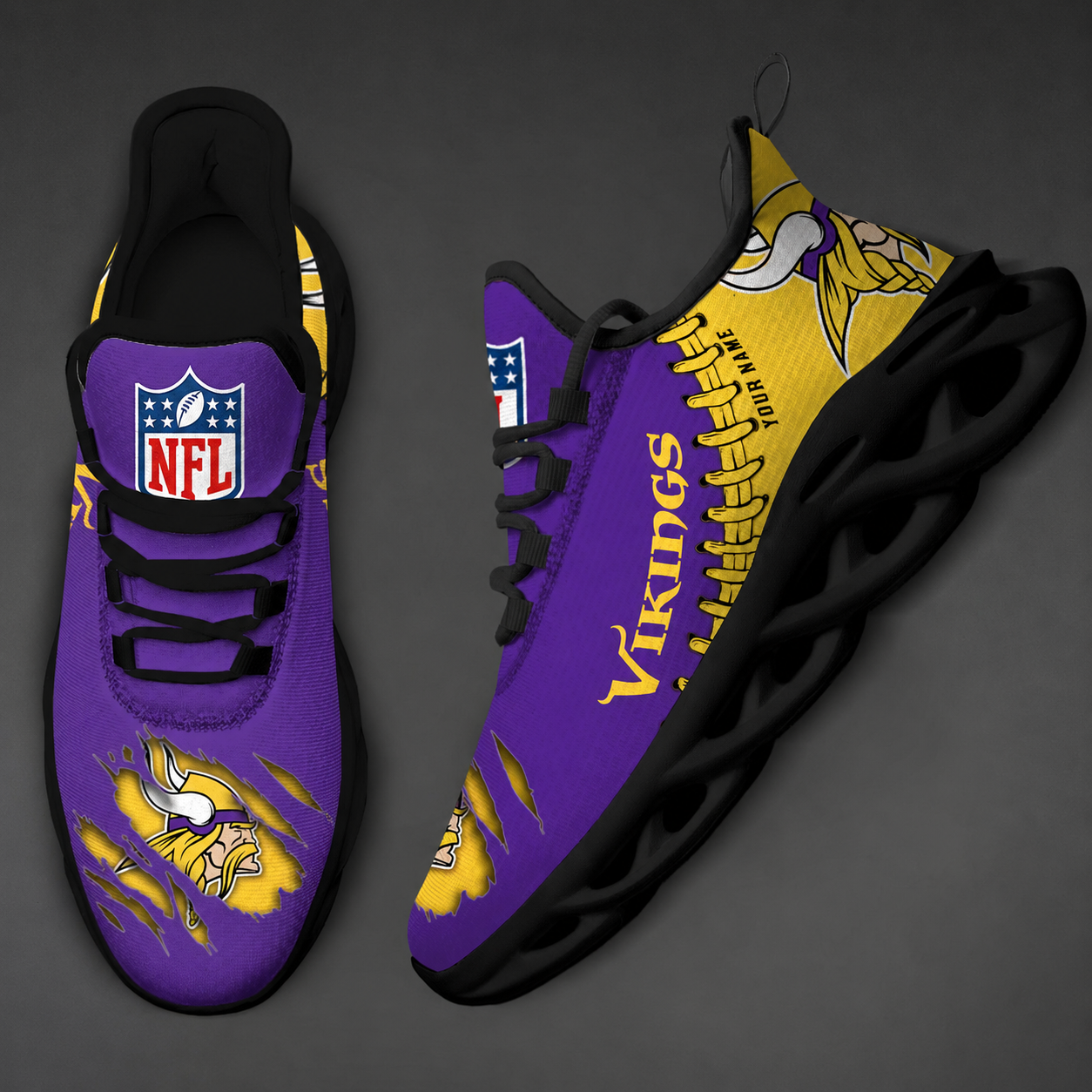 LIMITED EDITION - NEW CUSTOMIZED NFL05 MVK MINNESOTA VIKINGS UNISEX MAX SOUL SHOES