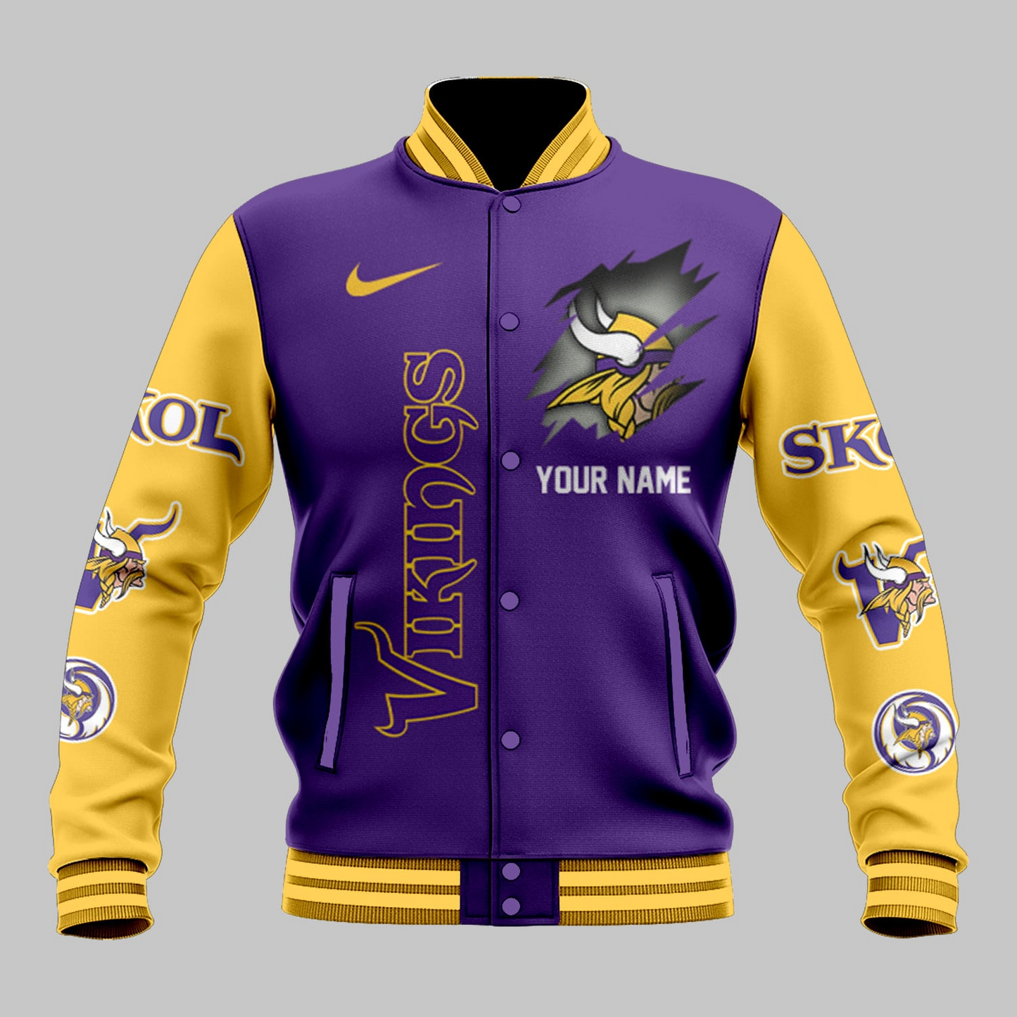 LIMITED EDITION - NEW CUSTOMIZED NFL05 MVK MINNESOTA VIKINGS BASEBALL JACKET