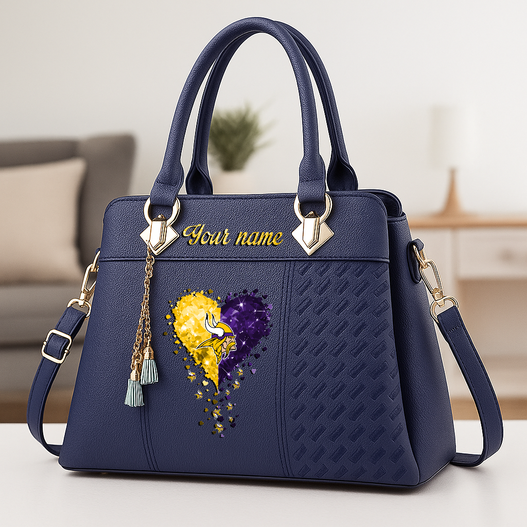 LIMITED EDITION - NEW CUSTOMIZED NFL05 MVK MINNESOTA VIKINGS ZIP HANDBAG MULTICOLOR