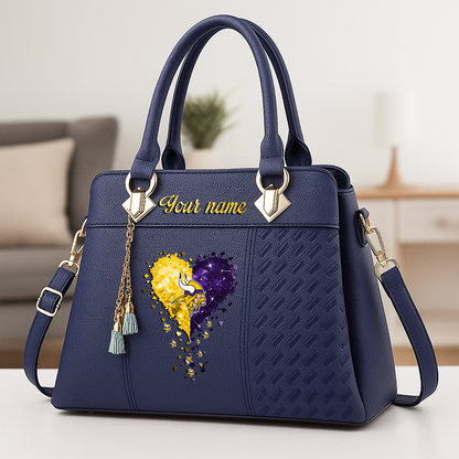 LIMITED EDITION - NEW CUSTOMIZED NFL05 MVK MINNESOTA VIKINGS ZIP HANDBAG MULTICOLOR