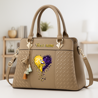LIMITED EDITION - NEW CUSTOMIZED NFL05 MVK MINNESOTA VIKINGS ZIP HANDBAG MULTICOLOR