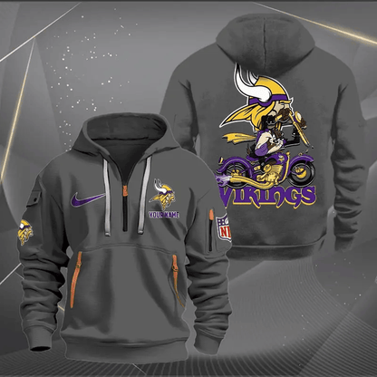 [SPECIAL OFFER] NEW CUSTOMIZED NFL05 MVK MINNESOTA VIKINGS MUTICOLOR QUARTER ZIP HOODIE