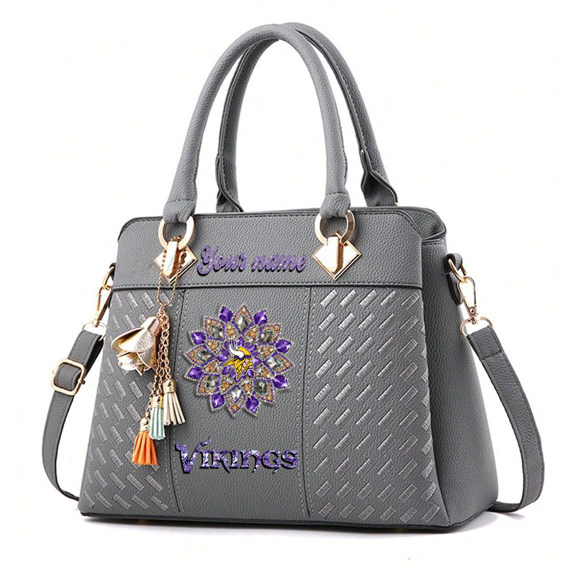 LIMITED EDITION - NEW CUSTOMIZED NFL05 MVK MINNESOTA VIKINGS WOMEN'S ZIP HANDBAG MULTICOLOR