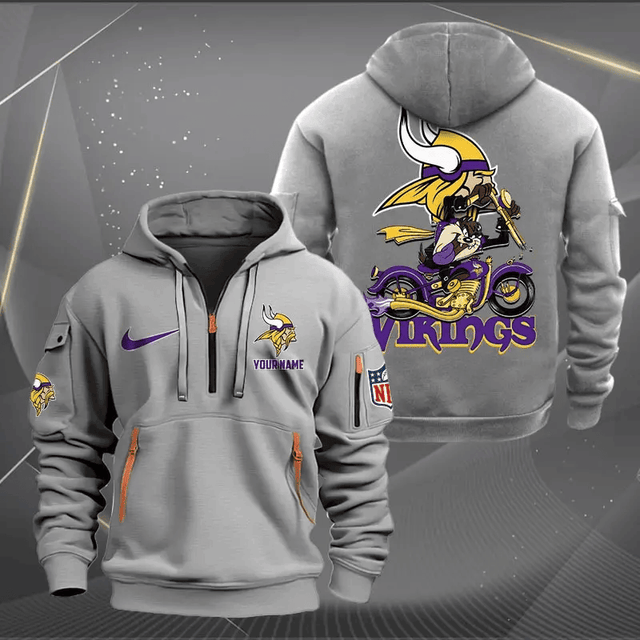 [SPECIAL OFFER] NEW CUSTOMIZED NFL05 MVK MINNESOTA VIKINGS MUTICOLOR QUARTER ZIP HOODIE