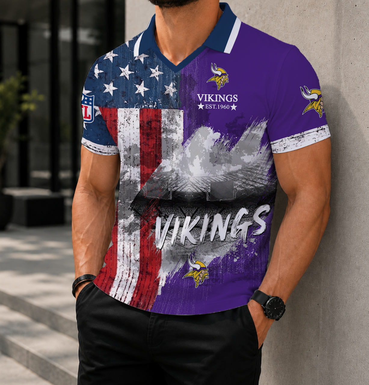 SPECIAL EDITION - NEW CUSTOMIZED NFL05 MVK MINNESOTA VIKINGS POLO SHIRT