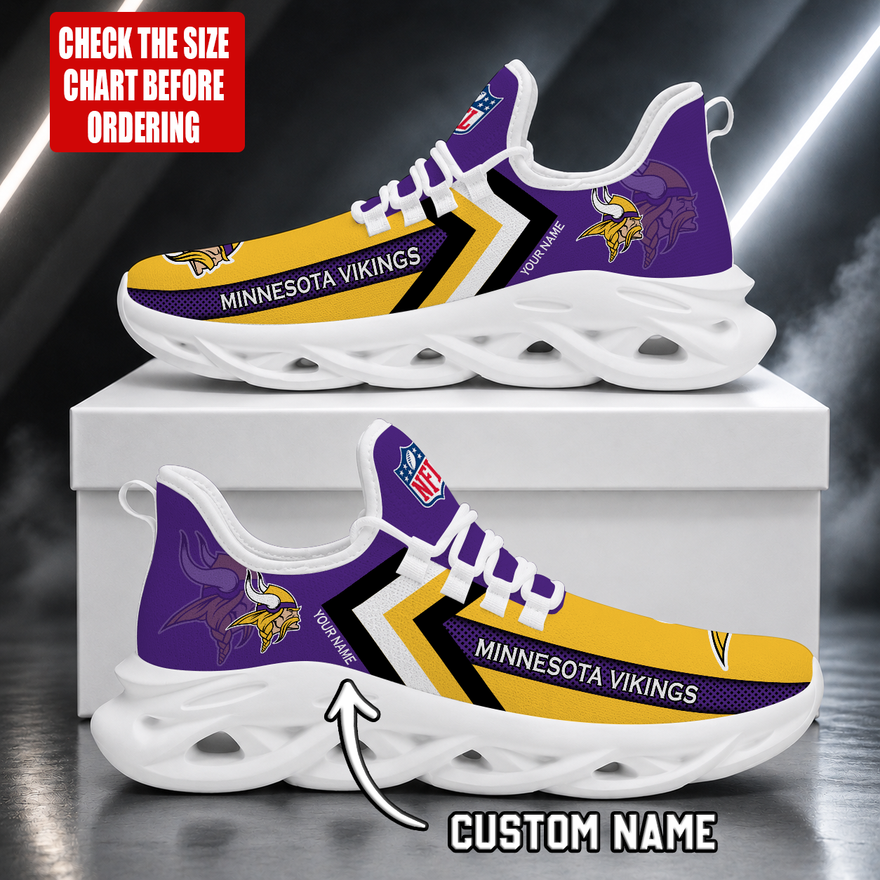 LIMITED EDITION - NEW CUSTOMIZED NFL05 MVK MINNESOTA VIKINGS UNISEX MAX SOUL SHOES