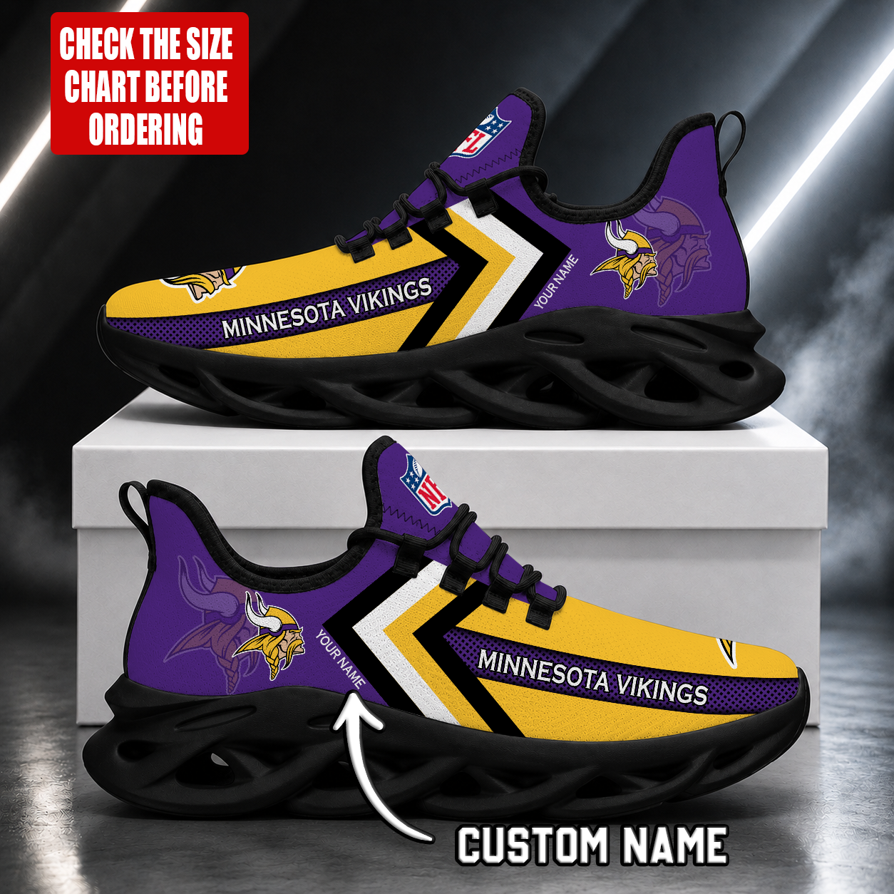 LIMITED EDITION - NEW CUSTOMIZED NFL05 MVK MINNESOTA VIKINGS UNISEX MAX SOUL SHOES