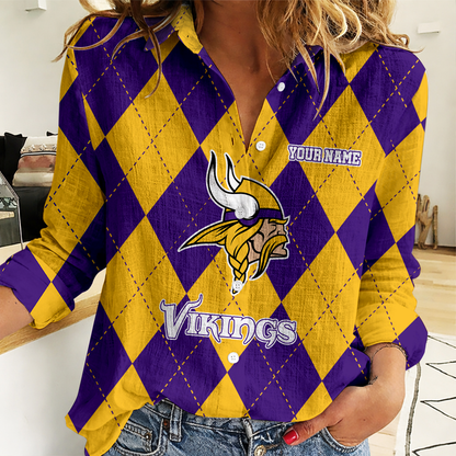 LIMITED EDITION - NEW CUSTOMIZED NFL05 MVK MINNESOTA VIKINGS WOMEN CASUAL SHIRT FOR FAN