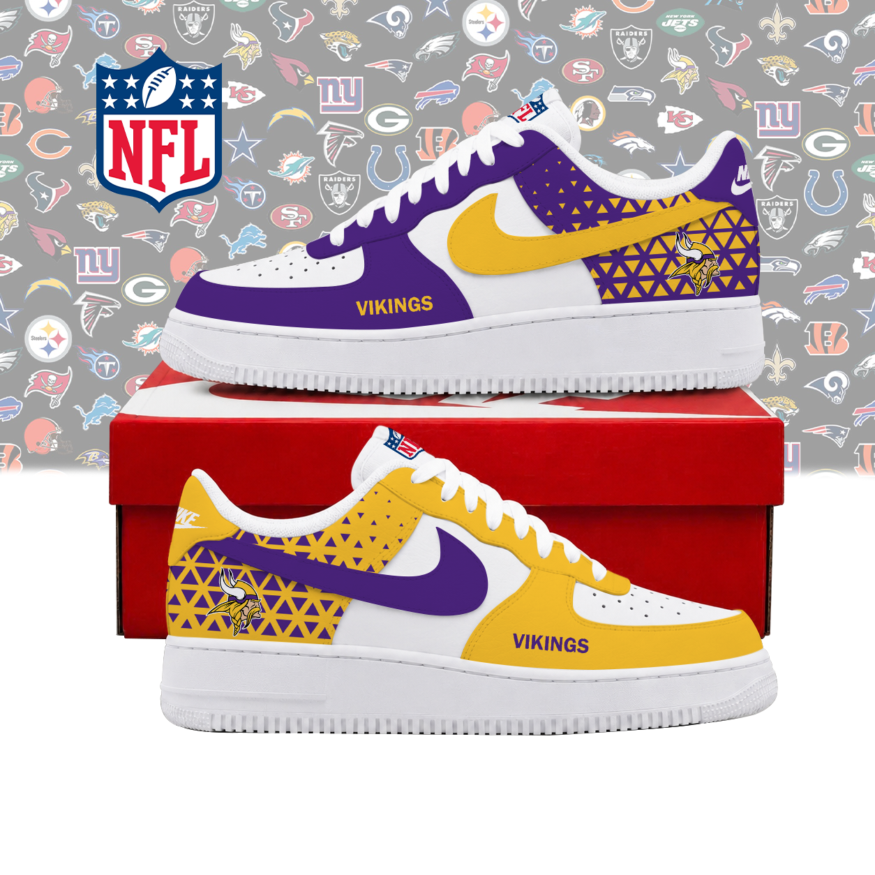 LIMITED EDITION - NEW CUSTOMIZED NFL05 MVK MINNESOTA VIKINGS AF1 SHOES
