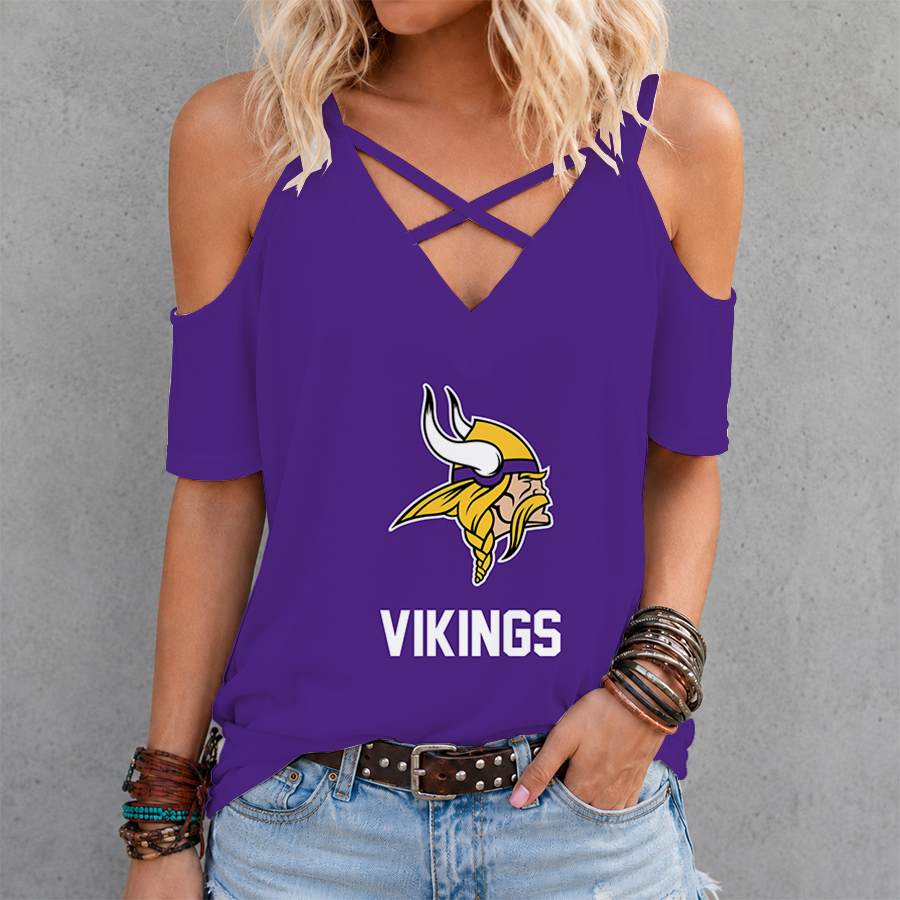 LIMITED EDITION - NEW CUSTOMIZED NFL05 MVK MINNESOTA VIKINGS CRISS CROSS V-NECK TOP