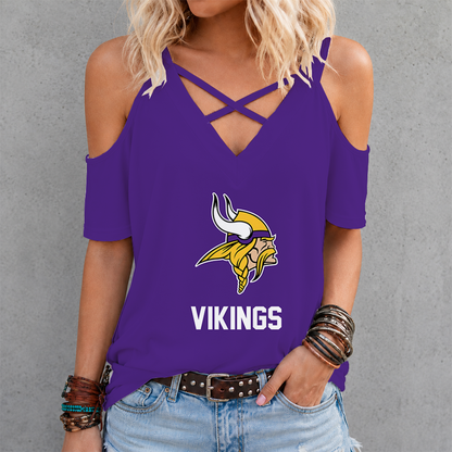 LIMITED EDITION - NEW CUSTOMIZED NFL05 MVK MINNESOTA VIKINGS CRISS CROSS V-NECK TOP