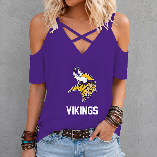 LIMITED EDITION - NEW CUSTOMIZED NFL05 MVK MINNESOTA VIKINGS CRISS CROSS V-NECK TOP