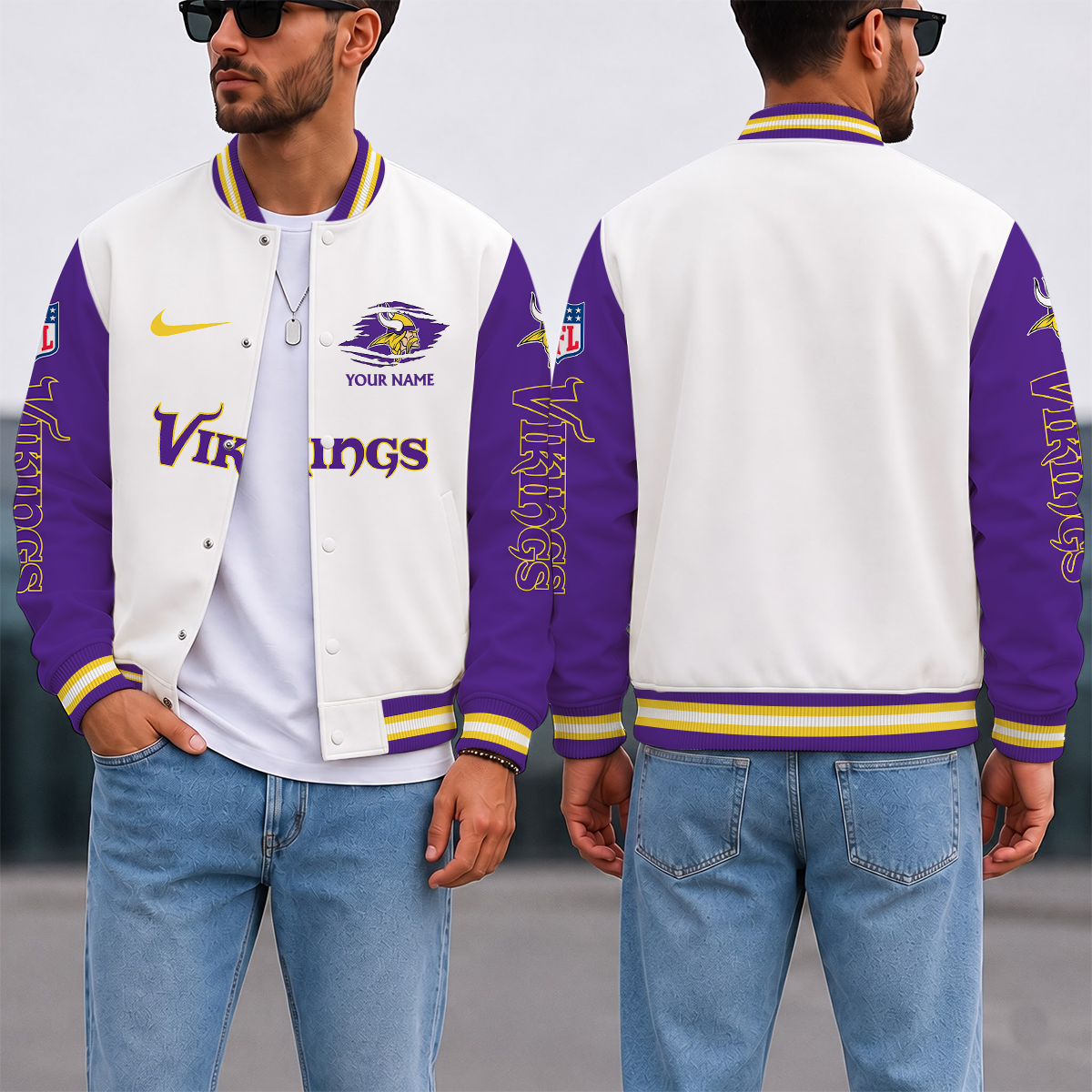 ELITE EDITION - NEW CUSTOMIZED NFL05 MVK MINNESOTA VIKINGS SATIN VARSITY & BASEBALL JACKET