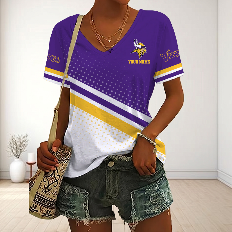 LIMITED EDITION - NEW CUSTOMIZED NFL05 MVK MINNESOTA VIKINGS V-NECK FEMALE SHIRT