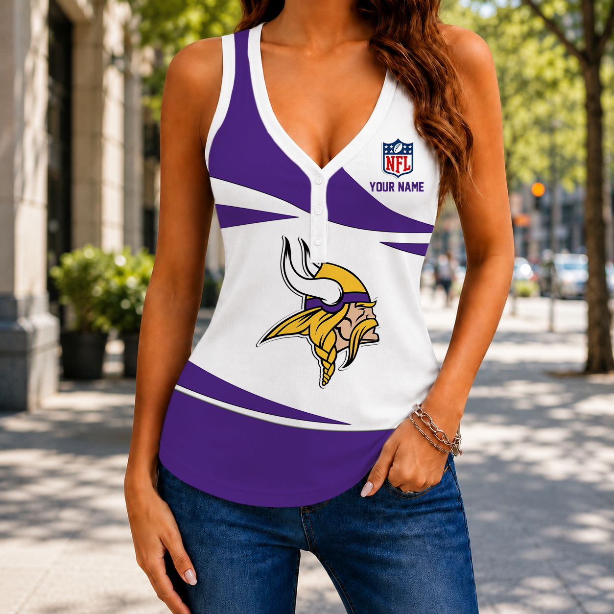 LIMITED EDITION NEW CUSTOMIZED NFL05 MVK MINNESOTA VIKINGS WOMEN'S V-NECK TANK TOP