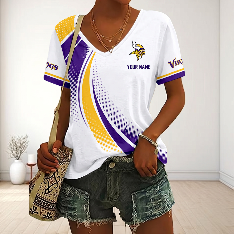 LIMITED EDITION - NEW CUSTOMIZED NFL05 MVK MINNESOTA VIKINGS V-NECK FEMALE SHIRT
