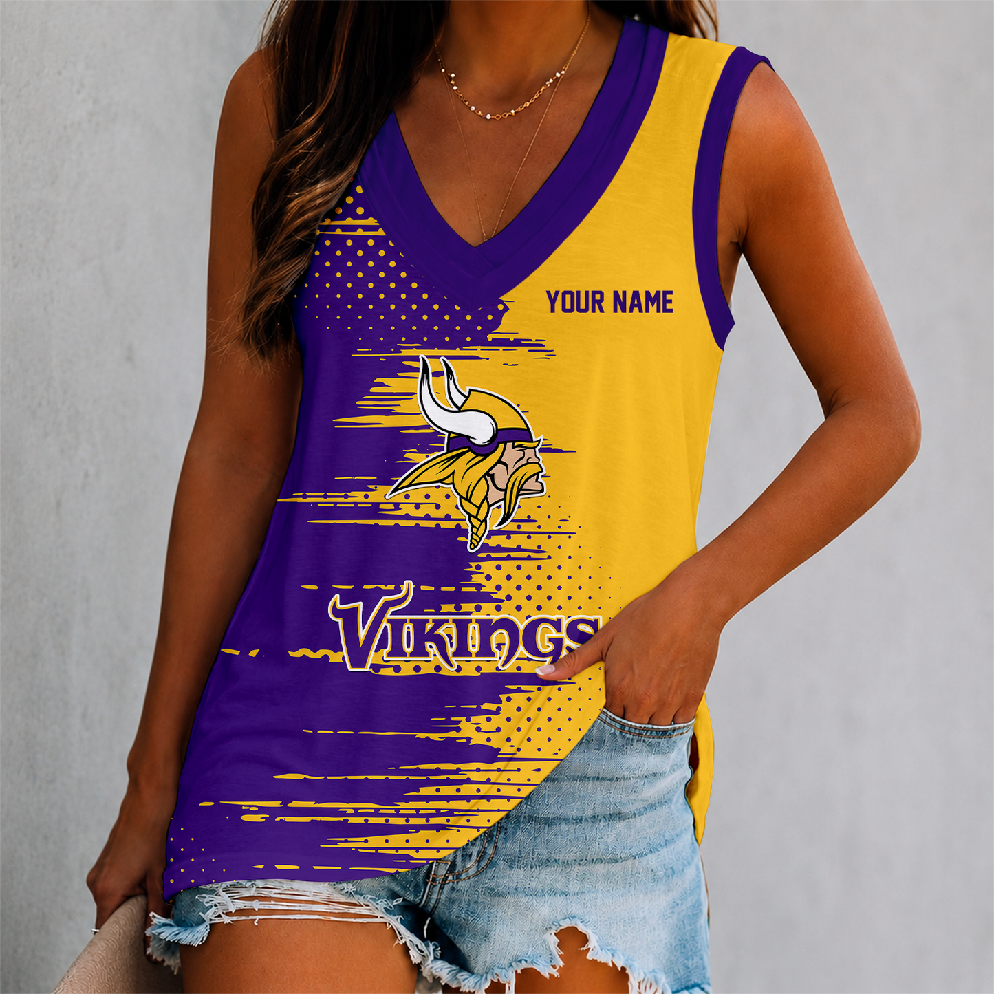 LIMITED EDITION - NEW CUSTOMIZED NFL05 MVK MINNESOTA VIKINGS WOMEN'S V-NECK TANK TOP