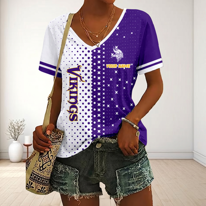 LIMITED EDITION - NEW CUSTOMIZED NFL05 MVK MINNESOTA VIKINGS V-NECK FEMALE SHIRT