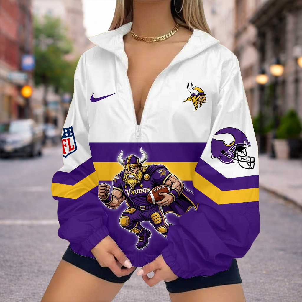 LIMITED EDITION - NEW CUSTOMIZED NFL05 MVK MINNESOTA VIKINGS V-NECK ZIPPER SWEATSHIRT JACKET