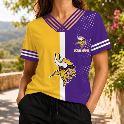 LIMITED EDITION - NEW CUSTOMIZED NFL05 MVK MINNESOTA VIKINGS V-NECK SHIRT