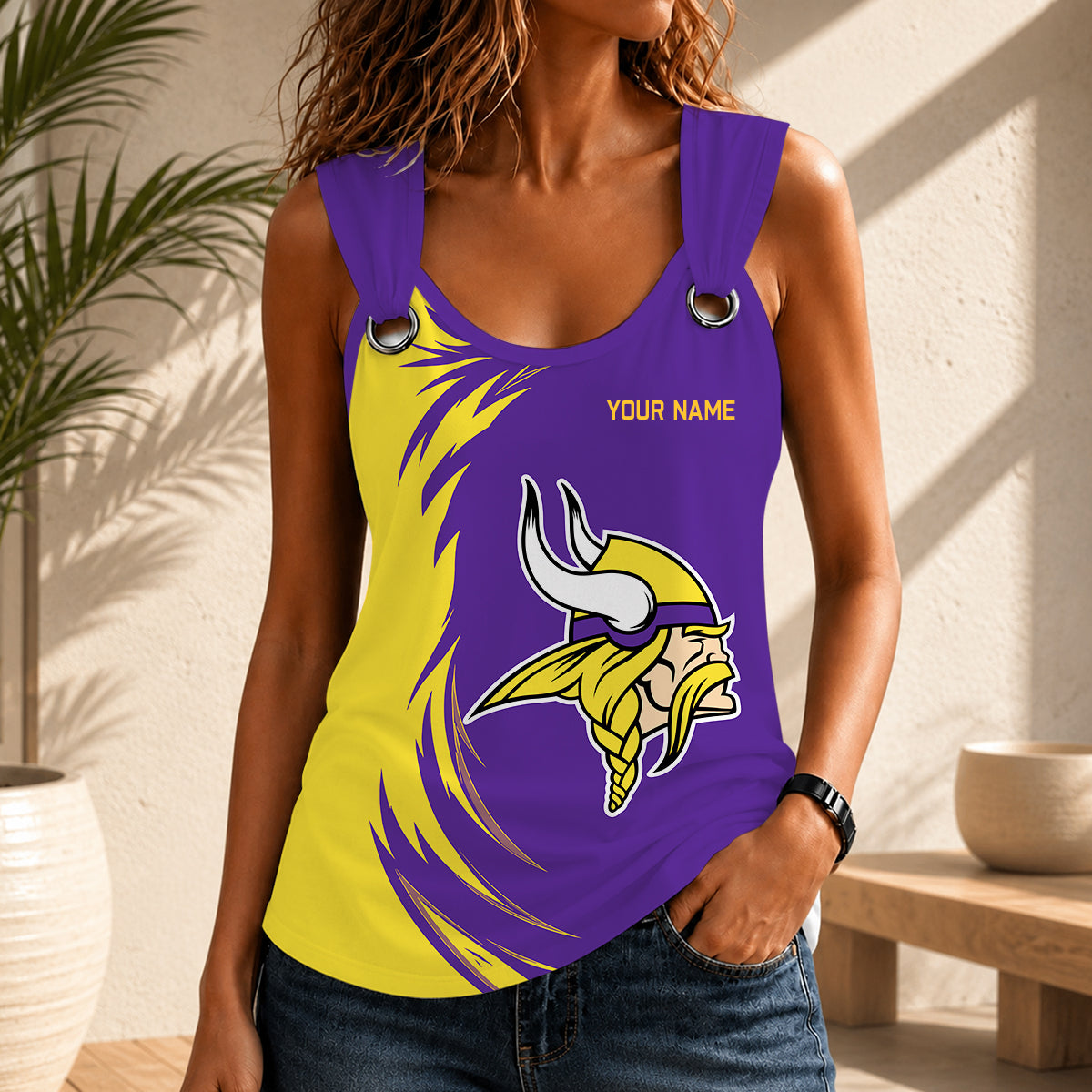 LIMITED EDITION - NEW CUSTOMIZED NFL05 MVK MINNESOTA VIKINGS O-RING SHOULDER TANK TOP