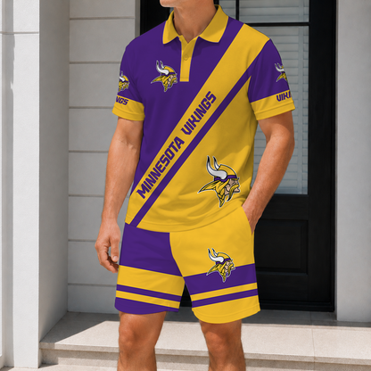 SPECIAL EDITION - NEW CUSTOMIZED NFL05 MVK MINNESOTA VIKINGS POLO SHIRT & SHORT PANTS SET