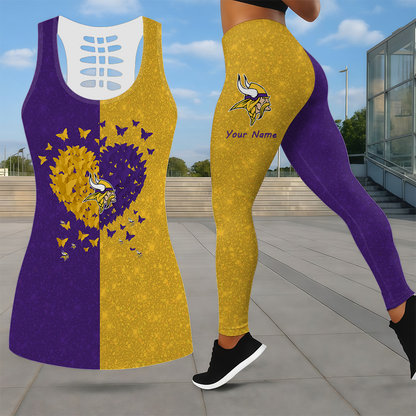 LIMITED EDITION - NEW CUSTOMIZED NFL05 MVK MINNESOTA VIKINGS LEGGINGS & HOLLOW TANK TOP SET