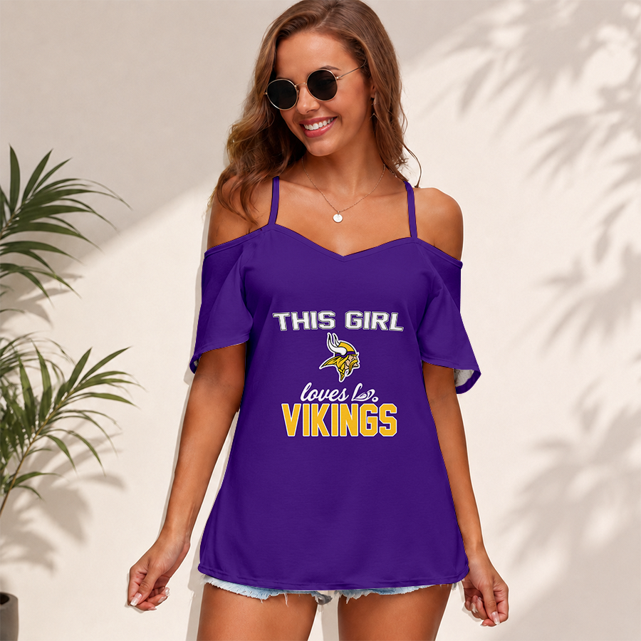 [SPECIAL OFFER] NEW CUSTOMIZED NFL05 MVK MINNESOTA VIKINGS WOMEN'S STRAPPY OFF-SHOULDER TOP