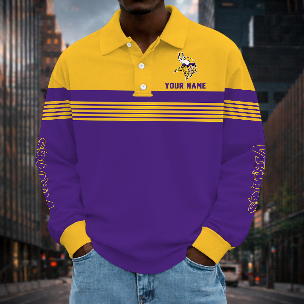 LIMITED EDITION - NEW CUSTOMIZED NFL05 MVK MINNESOTA VIKINGS LONG SLEEVE POLO SHIRT