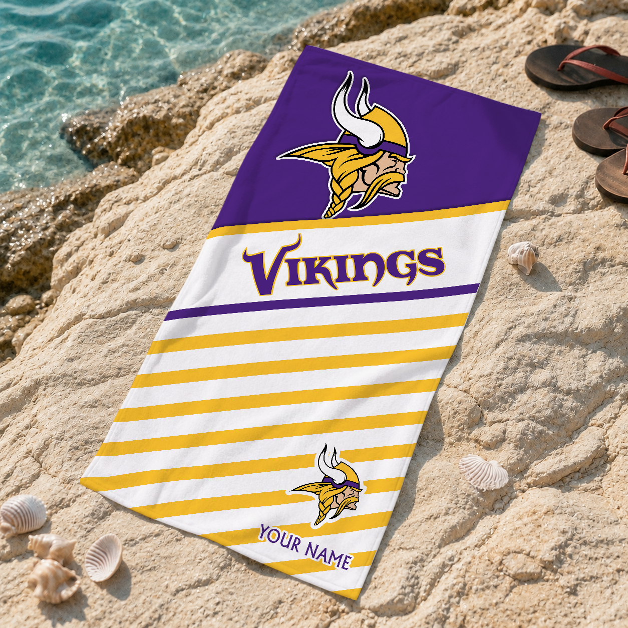 EXCLUSIVE EDITION - NEW CUSTOMIZED NFL05 MVK MINNESOTA VIKINGS BEACH TOWEL