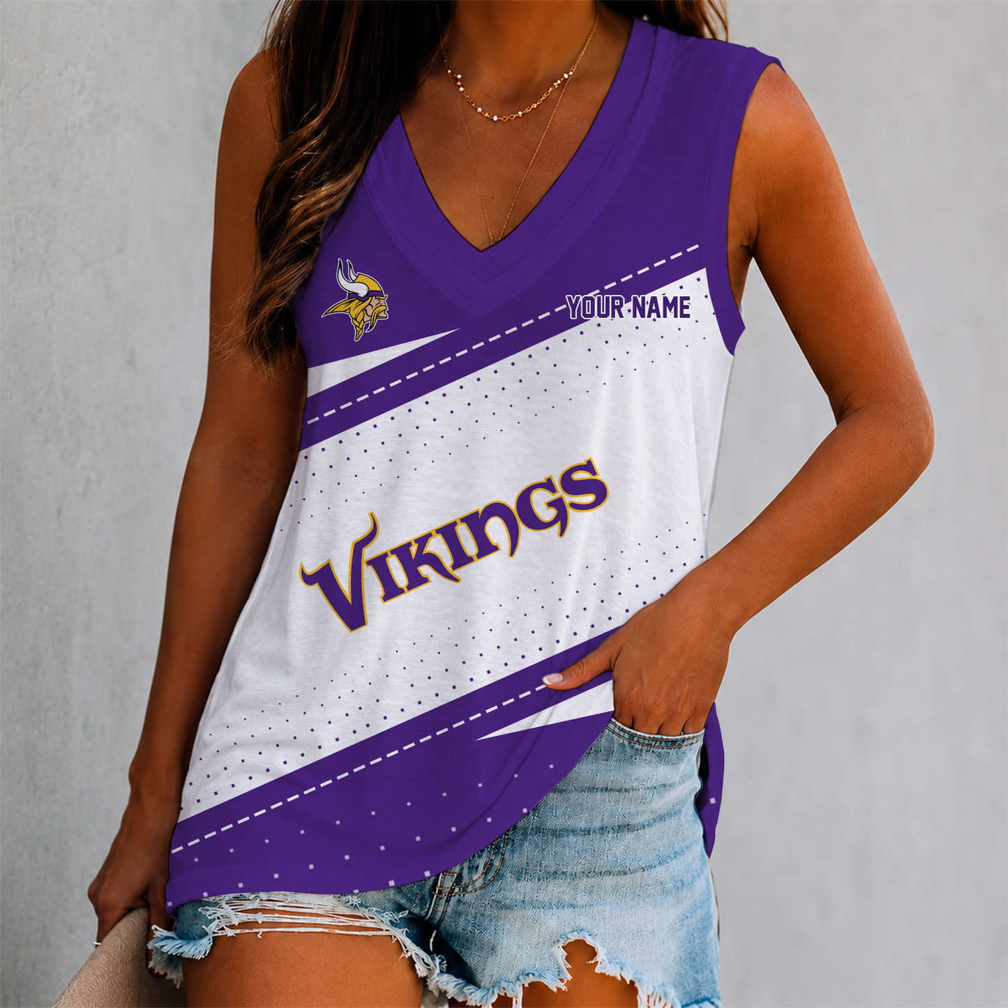 LIMITED EDITION - NEW CUSTOMIZED NFL05 MVK MINNESOTA VIKINGS WOMEN'S V-NECK TANK TOP