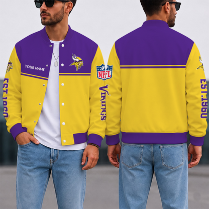 LIMITED EDITION - NEW CUSTOMIZED NFL05 MVK MINNESOTA VIKINGS SATIN VARSITY & BASEBALL JACKET