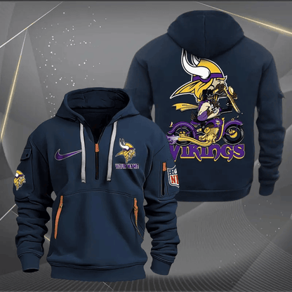 [SPECIAL OFFER] NEW CUSTOMIZED NFL05 MVK MINNESOTA VIKINGS MUTICOLOR QUARTER ZIP HOODIE