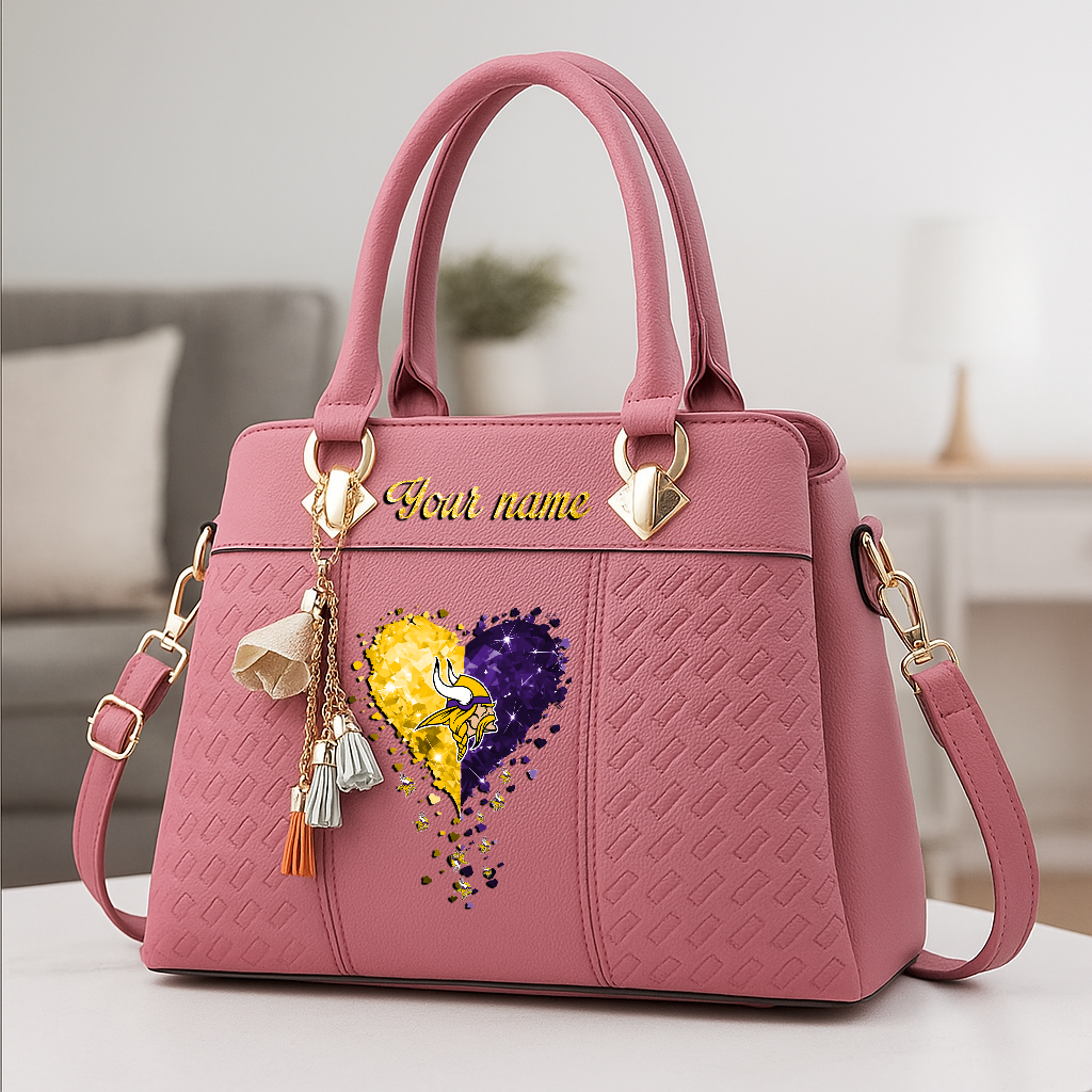 LIMITED EDITION - NEW CUSTOMIZED NFL05 MVK MINNESOTA VIKINGS ZIP HANDBAG MULTICOLOR