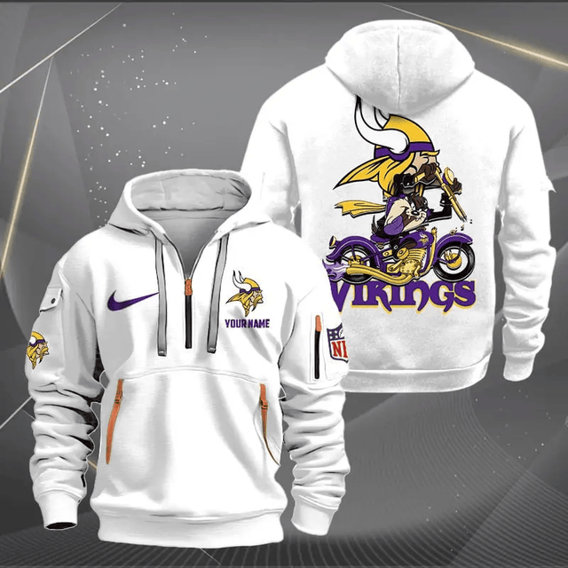 [SPECIAL OFFER] NEW CUSTOMIZED NFL05 MVK MINNESOTA VIKINGS MUTICOLOR QUARTER ZIP HOODIE