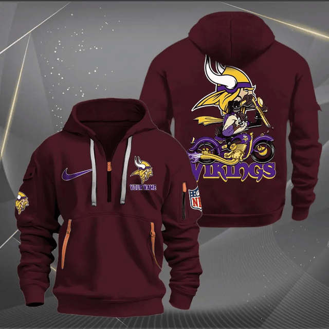 [SPECIAL OFFER] NEW CUSTOMIZED NFL05 MVK MINNESOTA VIKINGS MUTICOLOR QUARTER ZIP HOODIE