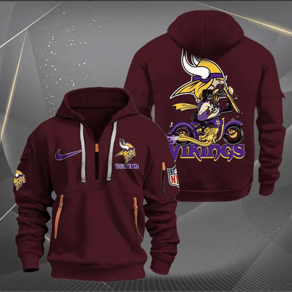 [SPECIAL OFFER] NEW CUSTOMIZED NFL05 MVK MINNESOTA VIKINGS MUTICOLOR QUARTER ZIP HOODIE