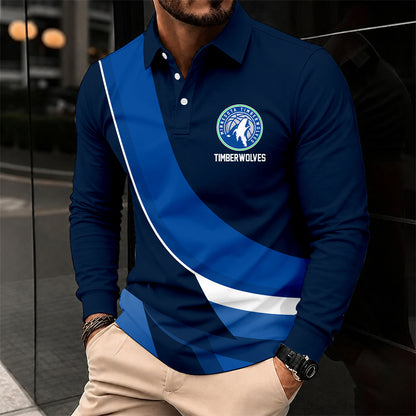 [HOT DEAL] NEW CUSTOMIZED NBA05 MTW MINNESOTA TIMBERWOLVES MEN LONG SLEEVE POLO
