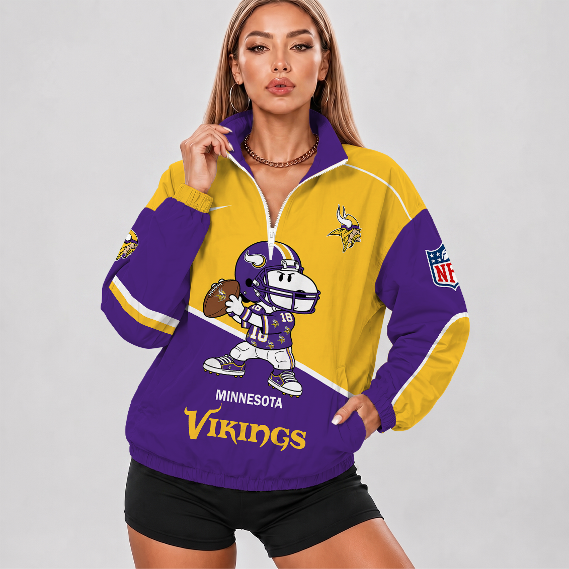 [SPECIAL OFFER] NEW CUSTOMIZED NFL05 MVK MINNESOTA VIKINGS V-NECK ZIPPER SWEATSHIRT JACKET