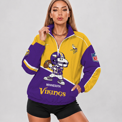 [SPECIAL OFFER] NEW CUSTOMIZED NFL05 MVK MINNESOTA VIKINGS V-NECK ZIPPER SWEATSHIRT JACKET