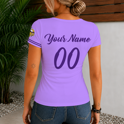 [SPECIAL OFFER] NEW CUSTOMIZED NFL05 MVK MINNESOTA VIKINGS WOMEN'S SHORT SLEEVE HENLEY T-SHIRT