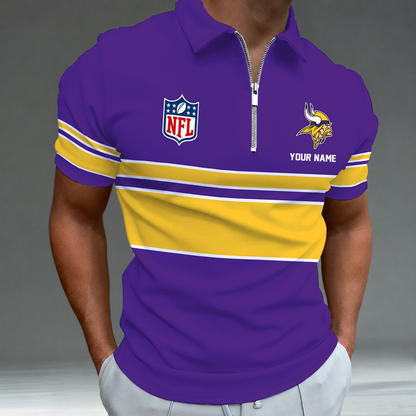 [SPECIAL OFFER] NEW CUSTOMIZED NFL05 MVK MINNESOTA VIKINGS ZIP POLO SHIRT