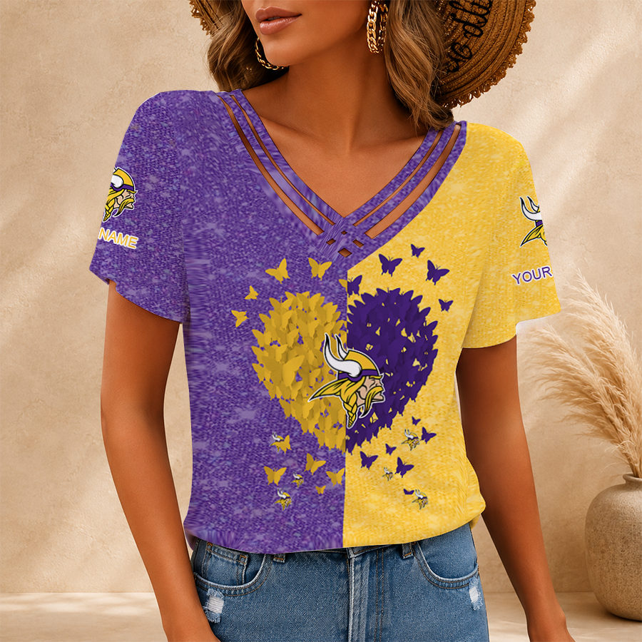 LIMITED EDITION - NEW CUSTOMIZED NFL05 MVK MINNESOTA VIKINGS V-NECK SHIRT