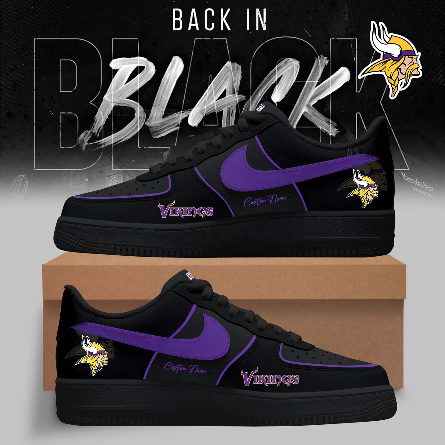 LIMITED EDITION - NEW CUSTOMIZED NFL05 MVK MINNESOTA VIKINGS AF1 SNEAKERS