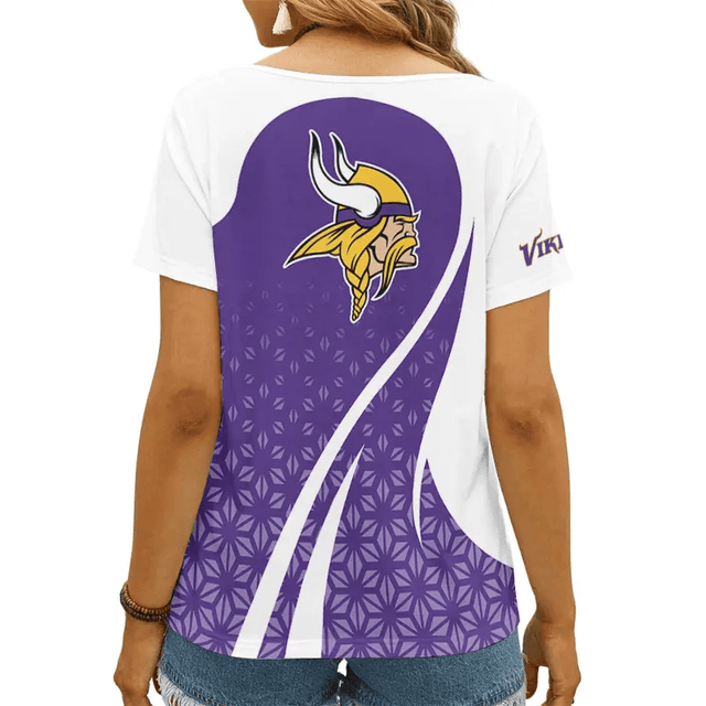LIMITED EDITION - NEW CUSTOMIZED NFL05 MVK MINNESOTA VIKINGS V-NECK FEMALE SHIRT